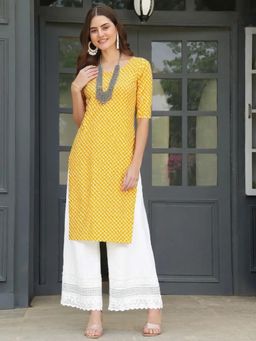 Gahan - Women Stylish Crepe Printed Straight Kurta - Yellow