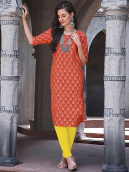 Gahan - Women Stylish Crepe Printed Straight Kurta - Orange