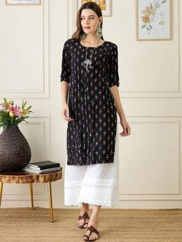 Gahan - Women Stylish Crepe Printed Straight Kurta - Black