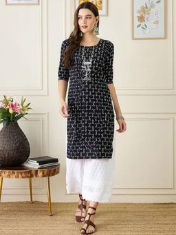 Gahan - Women Stylish Crepe Printed Straight Kurta - Black