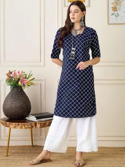 Gahan - Women Stylish Crepe Printed Straight Kurta - Navy Blue