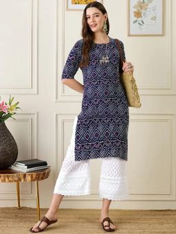 Gahan - Women Stylish Crepe Printed Straight Kurta - Navy Blue