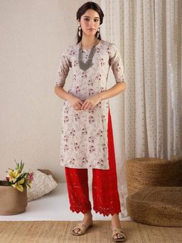 Gahan - Women Stylish Crepe Printed Straight Kurta - Beige