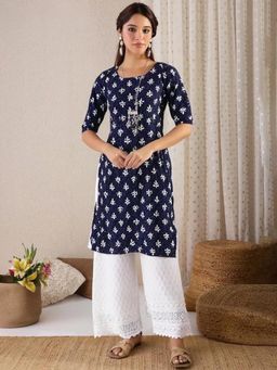 Gahan - Women Stylish Crepe Printed Straight Kurta - Navy Blue