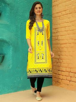 Gahan - Women Stylish Crepe Printed Straight Kurta - Yellow