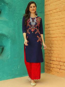 Gahan - Women Stylish Crepe Printed Straight Kurta - Navy Blue