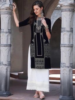 Gahan - Women Stylish Crepe Printed Straight Kurta - Black