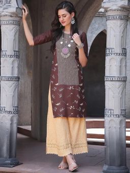 Gahan - Women Stylish Crepe Printed Straight Kurta - Brown