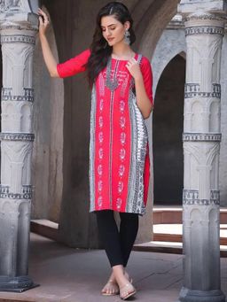 Gahan - Women Stylish Crepe Printed Straight Kurta - Pink