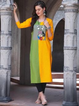 Gahan - Women Stylish Crepe Printed Straight Kurta - Yellow