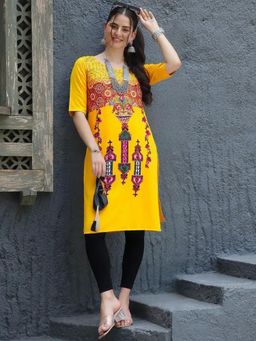 Gahan - Women Stylish Crepe Printed Straight Kurta - Yellow