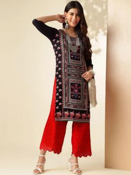 Gahan - Women Stylish Crepe Printed Straight Kurta - Black