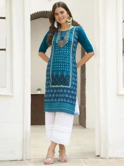 Gahan - Women Stylish Crepe Printed Straight Kurta - Blue