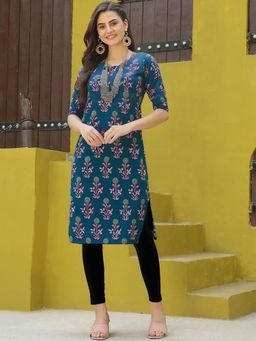 Gahan - Women Stylish Crepe Printed Straight Kurta - Blue