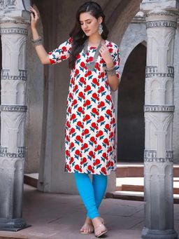 Gahan - Women Stylish Crepe Printed Straight Kurta - White