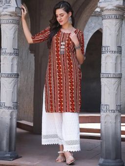 Gahan - Women Stylish Crepe Printed Straight Kurta - Brown