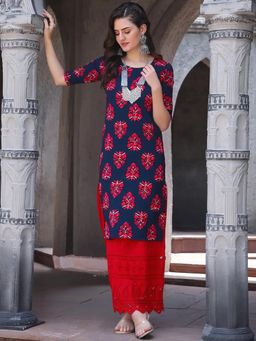 Gahan - Women Stylish Crepe Printed Straight Kurta - Navy Blue