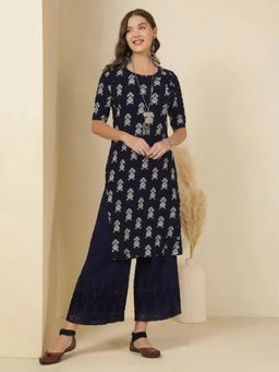 Gahan - Women Stylish Crepe Printed Straight Kurta - Navy Blue