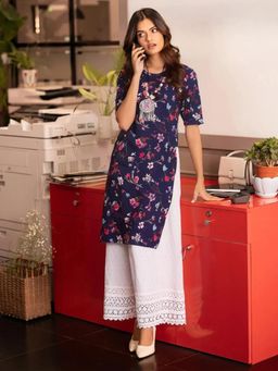 Gahan - Women Stylish Crepe Printed Straight Kurta - Navy Blue