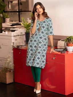 Gahan - Women Stylish Crepe Printed Straight Kurta - Green
