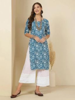 Gahan - Women Stylish Crepe Printed Straight Kurta - Blue
