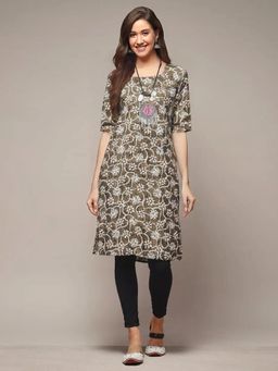 Gahan - Women Stylish Crepe Printed Straight Kurta - Olive