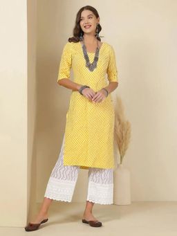 Gahan - Women Stylish Crepe Printed Straight Kurta - Yellow