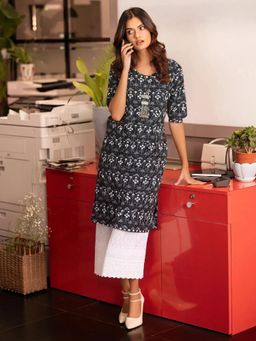 Gahan - Women Stylish Crepe Printed Straight Kurta - Black