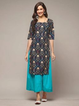 Gahan - Women Stylish Crepe Printed Straight Kurta - Navy Blue