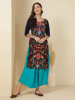 Gahan - Women Stylish Crepe Printed Straight Kurta - Navy Blue