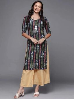 Gahan - Women Stylish Crepe Printed Straight Kurta - Navy Blue