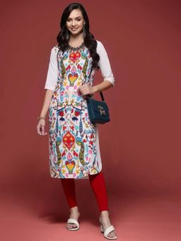 Gahan - Women Stylish Crepe Printed Straight Kurta - White