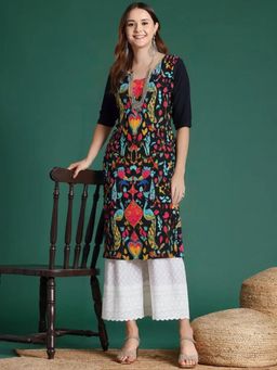 Gahan - Women Stylish Crepe Printed Straight Kurta - Black