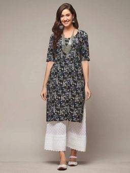 Gahan - Women Stylish Crepe Printed Straight Kurta - Black