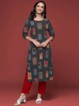 Gahan - Women Stylish Crepe Printed Straight Kurta - Grey