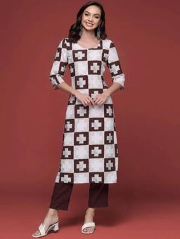 Gahan - Women Stylish Crepe Printed Straight Kurta - Brown