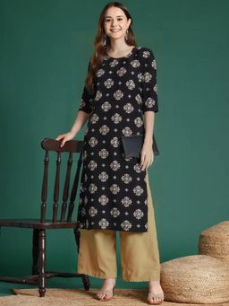 Gahan - Women Stylish Crepe Printed Straight Kurta - Black