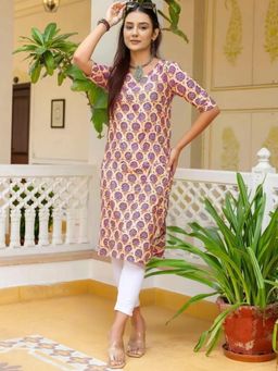 Gahan - Women Stylish Crepe Printed Straight Kurta - Beige