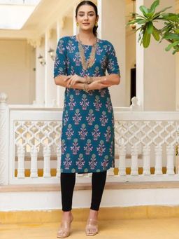 Gahan - Women Stylish Crepe Printed Straight Kurta - Blue