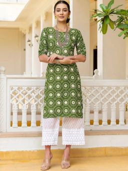 Gahan - Women Stylish Crepe Printed Straight Kurta - Green