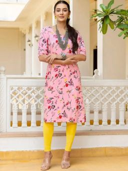 Gahan - Women Stylish Crepe Printed Straight Kurta - Pink