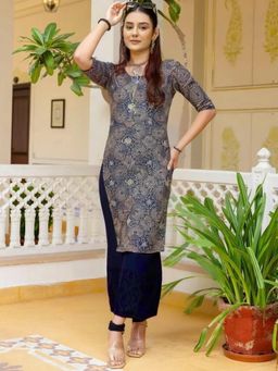 Gahan - Women Stylish Crepe Printed Straight Kurta - Blue