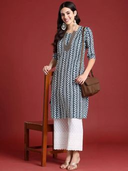 Gahan - Women Stylish Crepe Printed Straight Kurta - Navy Blue