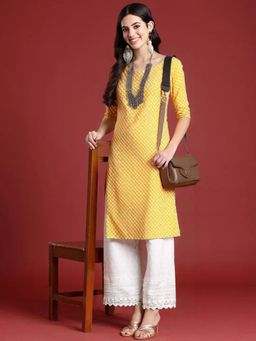 Gahan - Women Stylish Crepe Printed Straight Kurta - Mustard