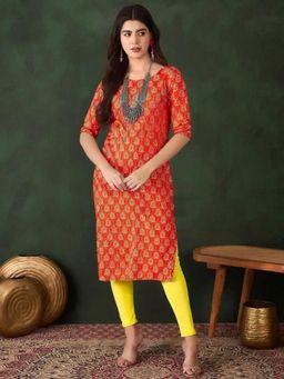 Gahan - Women Stylish Crepe Printed Straight Kurta - Orange