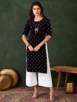 Gahan - Women Stylish Crepe Printed Straight Kurta - Black