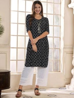 Gahan - Women Stylish Crepe Printed Straight Kurta - Black