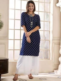 Gahan - Women Stylish Crepe Printed Straight Kurta - Navy Blue