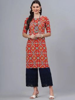 Gahan - Women Stylish Crepe Printed Straight Kurta - Orange