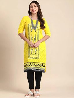 Gahan - Women Stylish Crepe Printed Straight Kurta - Yellow